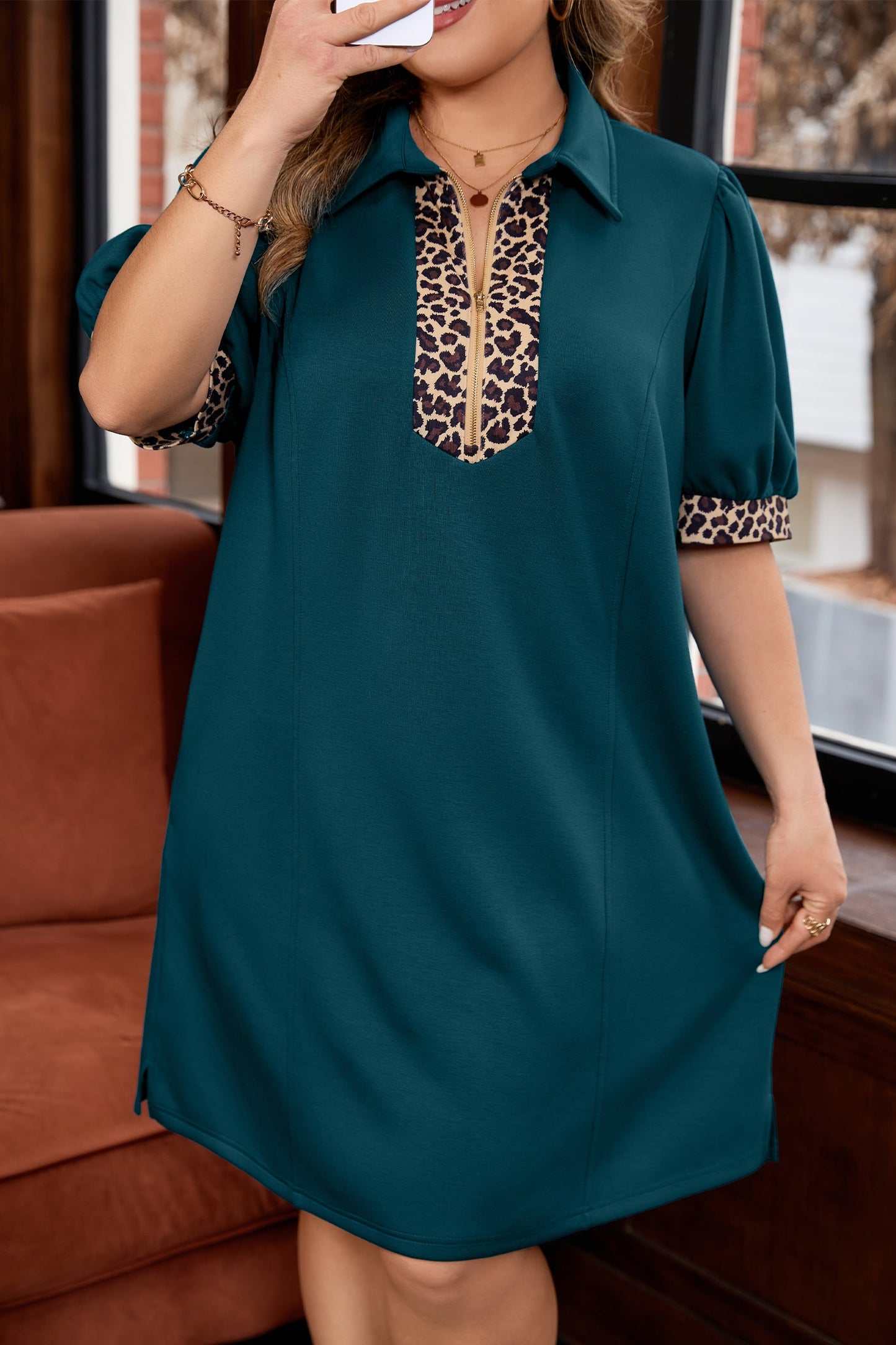 Threaded Pear Keily Zip Collared Mini PLUS Dress