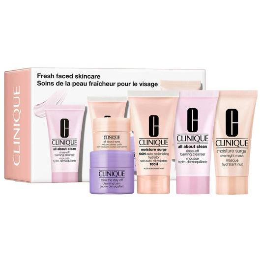 Clinique Fresh Faced Skincare Set: Hydrating Moisture Surge, Cleansing Balm, Eye Cream - Paraben & Phthalate-Free for Glowing Skin