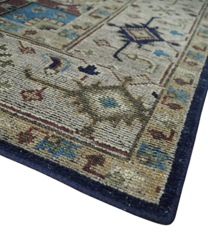 8x10 Antique look Brown, Beige and Blue Traditional Medallion wool Area Rug