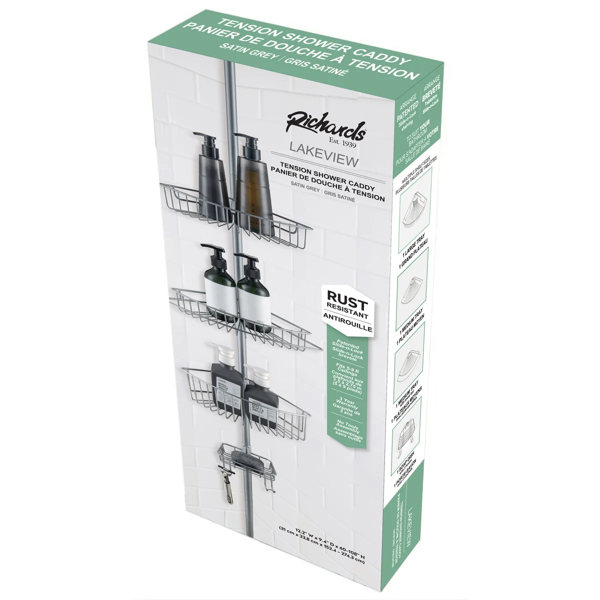 J&V Textiles 4 Tier Rustproof Shower Caddy Corner Organizer With Adjustable Shelves and Tension Pole