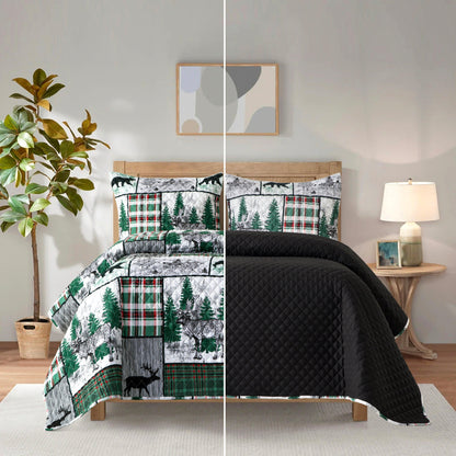 Elegant Comfort 3-Piece Patch Plaid Quilted Reversible Bedspread Coverlet Set