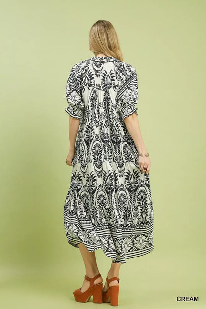 Umgee Two tone Border Print Midi Dress