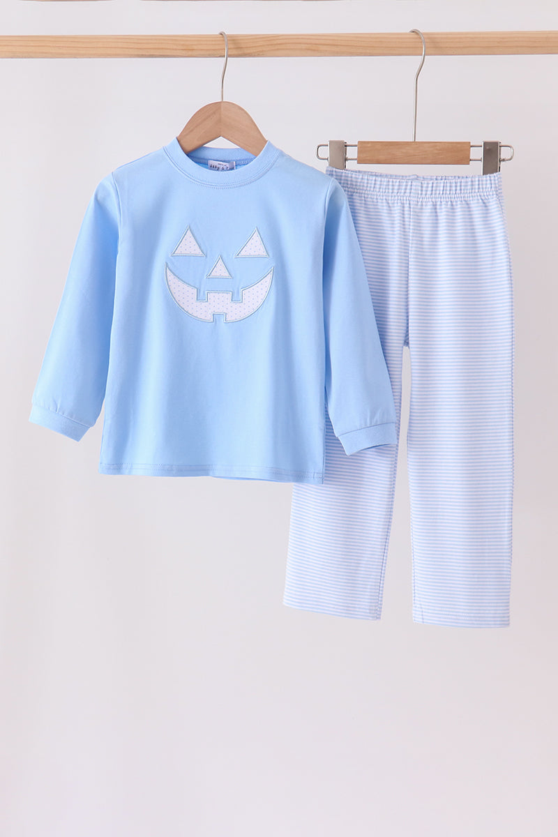 Blue Jack-O'-Lantern Appliqué Pants Set