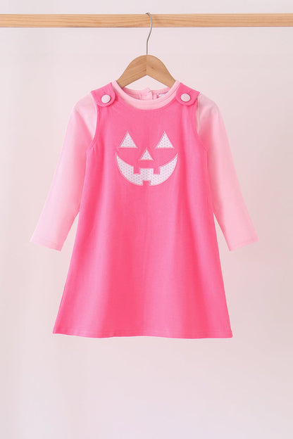 Pink Jack-O'-Lantern Appliqué 2-Piece Dress Set