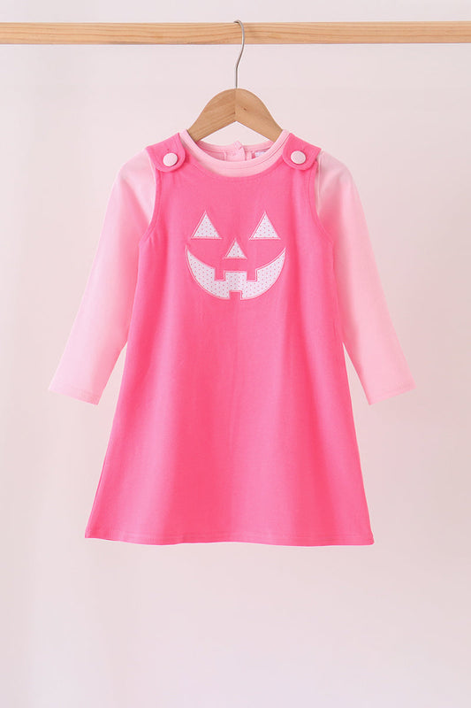 Pink Jack-O'-Lantern Appliqué 2-Piece Dress Set