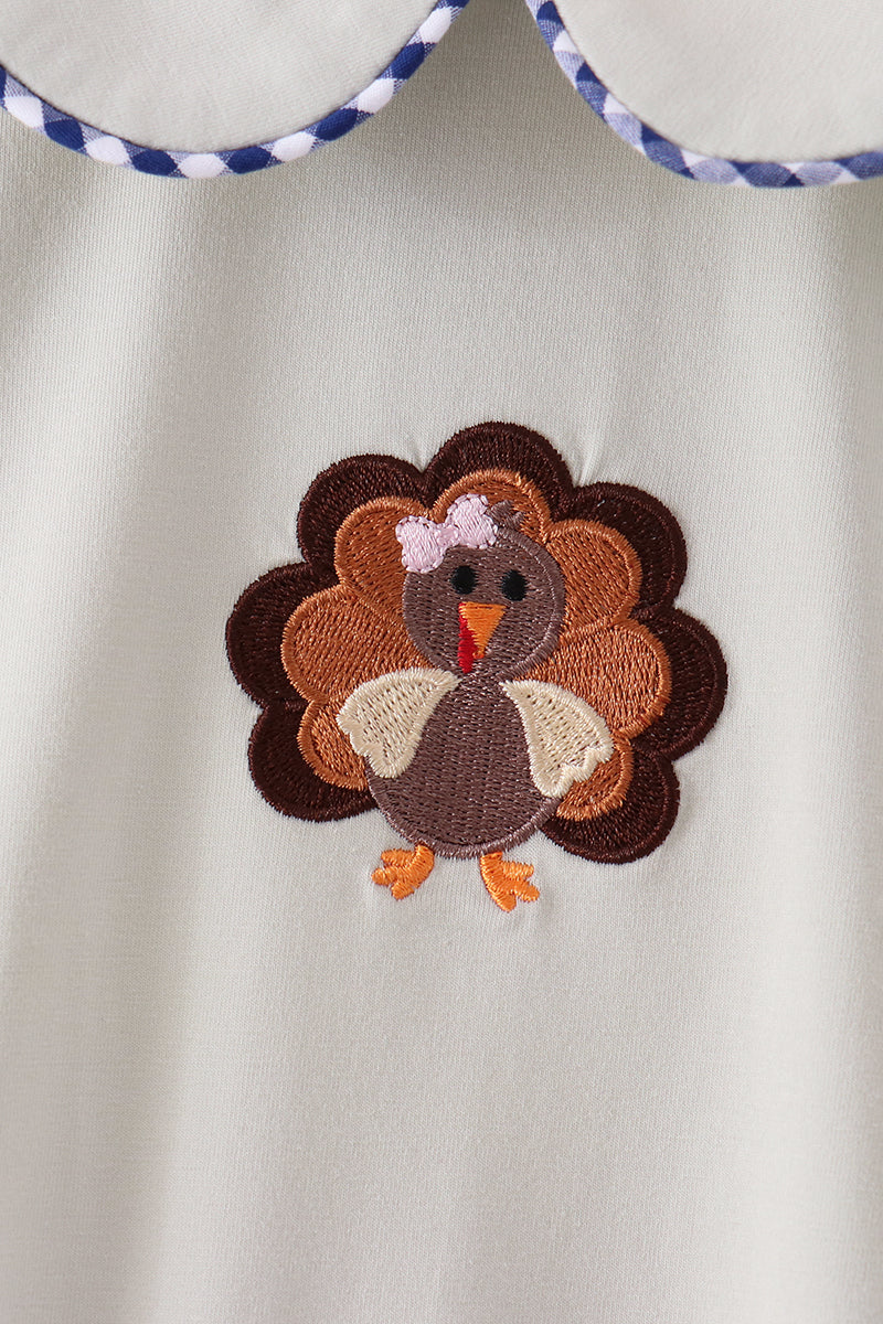 Sage Turkey Embroidery Romper