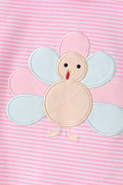 Pink Turkey Embroidery Stripe Pants Set