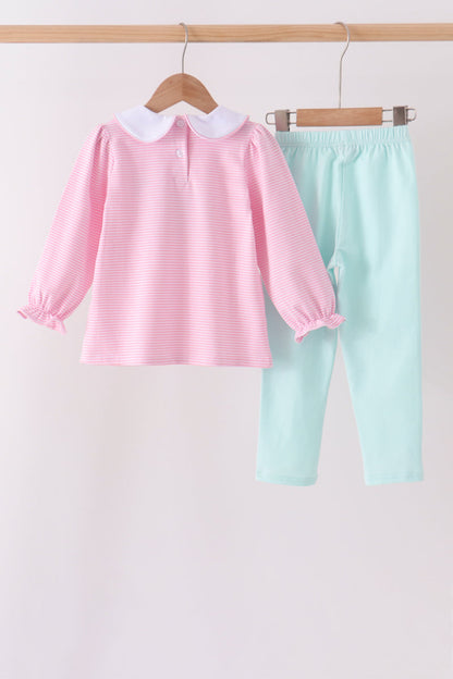 Pink Turkey Embroidery Stripe Pants Set