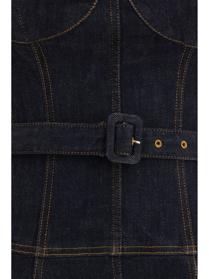 Dress Denim Flared Midi Blue