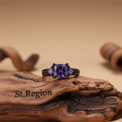 Navy Crystal & Black-Tone Prong-Set Ring