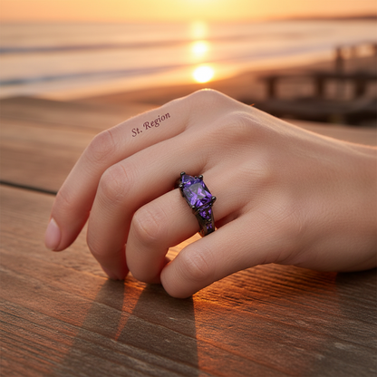 Navy Crystal & Black-Tone Prong-Set Ring
