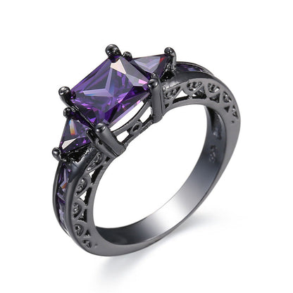 Navy Crystal & Black-Tone Prong-Set Ring