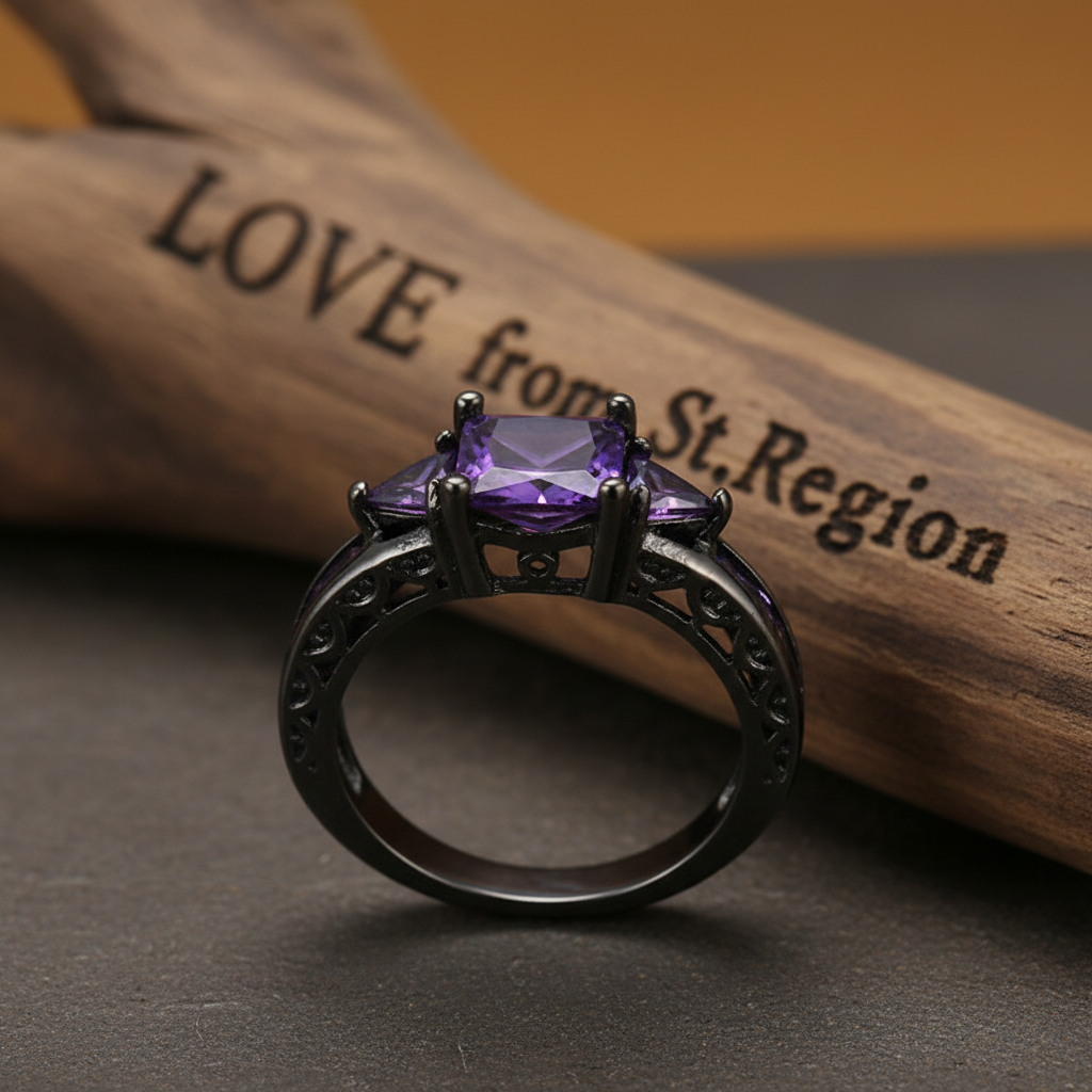 Navy Crystal & Black-Tone Prong-Set Ring