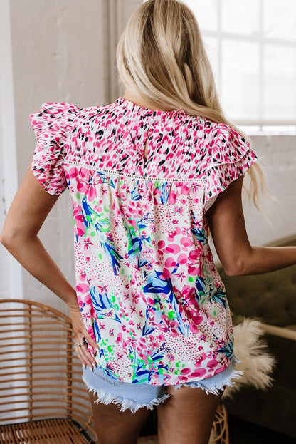 Threaded Pear Keyla Floral Mixed Ruffle Cap Sleeve Blouse