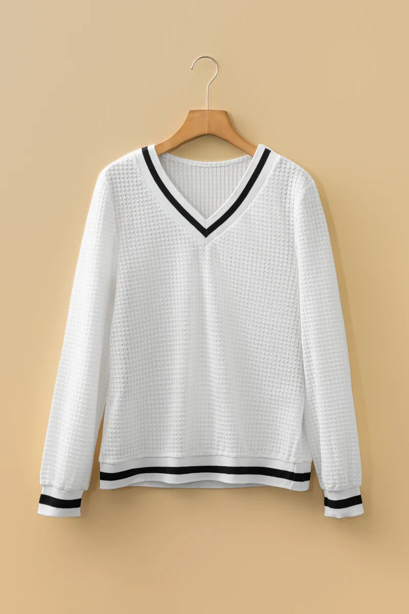 Threaded Pear Greta Trim Pullover Waffle Top