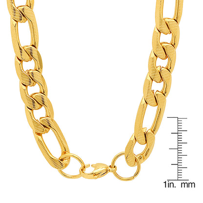 18K Gold Plated Stainless Steel Accented 10mm Figaro Chain Link Necklace