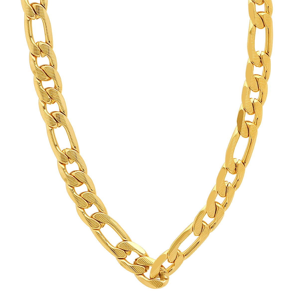 18K Gold Plated Stainless Steel Accented 10mm Figaro Chain Link Necklace