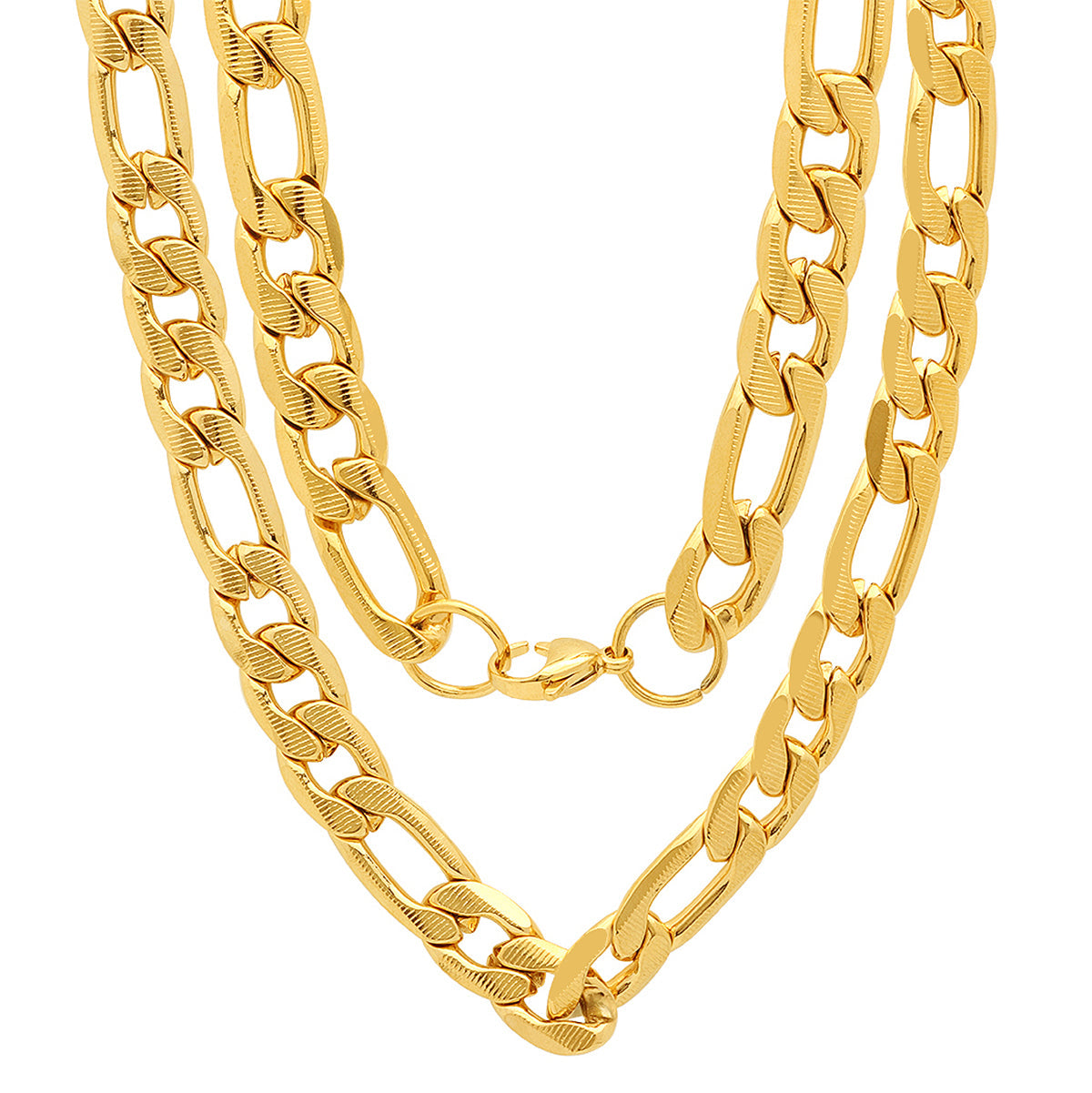 18K Gold Plated Stainless Steel Accented 10mm Figaro Chain Link Necklace