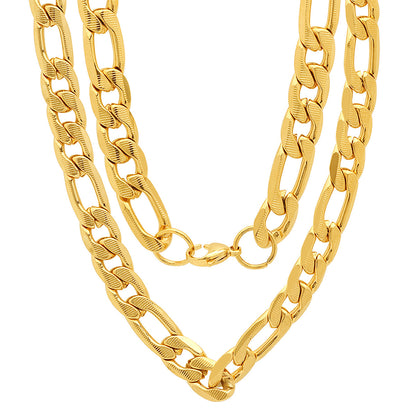 18K Gold Plated Stainless Steel Accented 10mm Figaro Chain Link Necklace