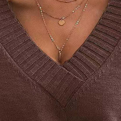 Women’s V-Neck Drop Shoulder Sweater | Casual Long Sleeve Pullover