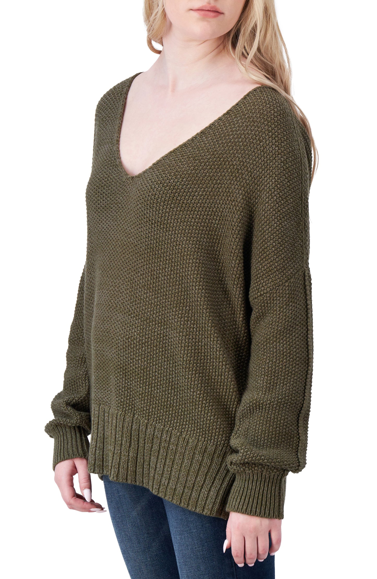 Lucky Brand Women's Spring Weight V Neck Pullover - Olive