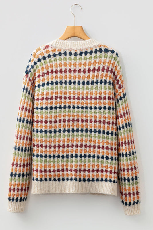 Threaded Pear Seraxie Pattern Knit Front Sweater
