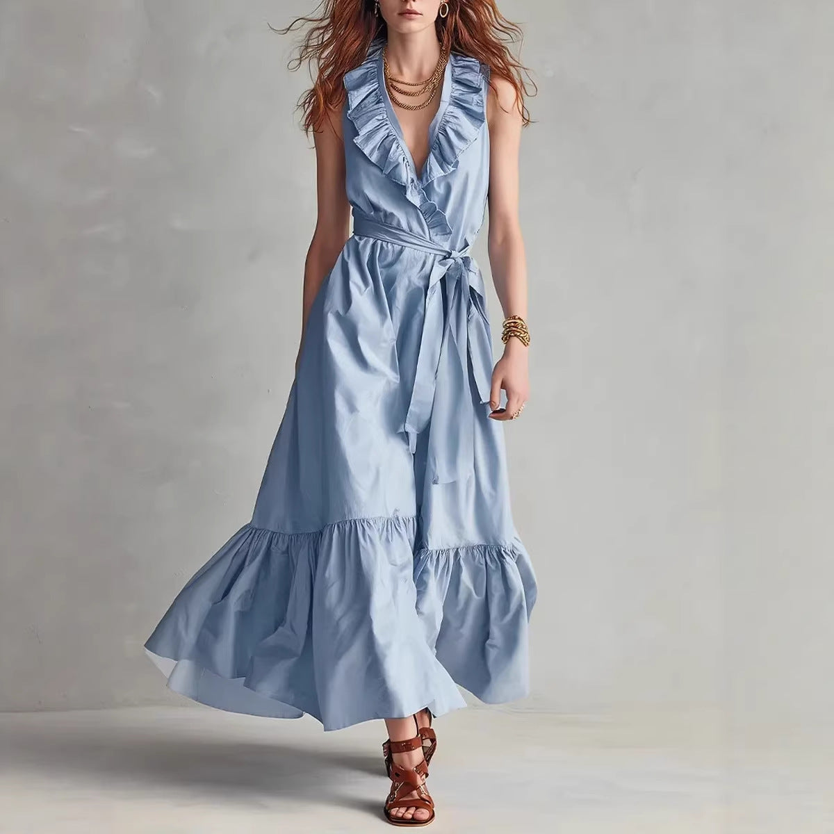v neck sleeveless flare dress Linen Fit and Flare Dress: Sleeveless V-neck Boho Style