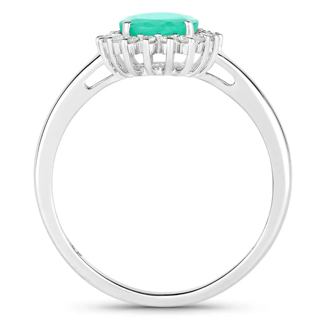 1.20 Ct Oval Green Zambian Emerald Diamond Prong 10k Gold Halo Ring