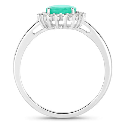 1.20 Ct Oval Green Zambian Emerald Diamond Prong 10k Gold Halo Ring