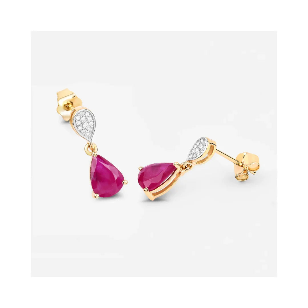 2.38 Ct Pear Pink Ruby & Diamond Prong 10K Gold Teardrop Dangle Earrings