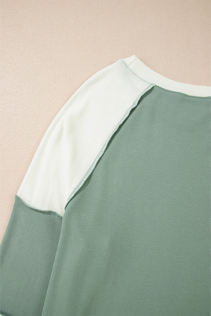 Threaded Pear Faye Colorblock Patchwork Raglan Long Sleeve Top