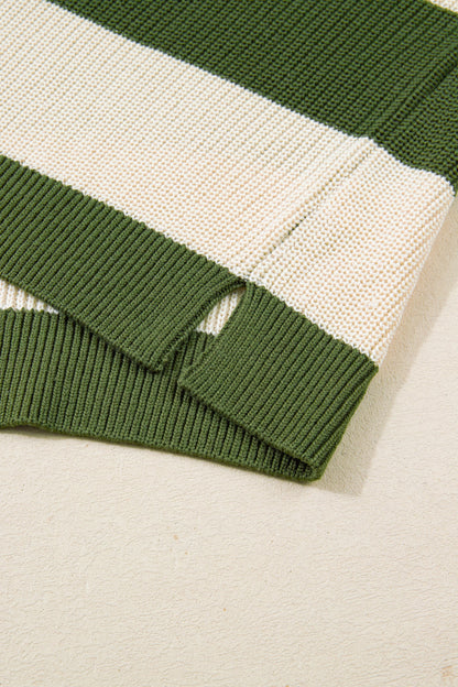 Threaded Pear Violet Stripe Colorblock Notched PLUS Sweater