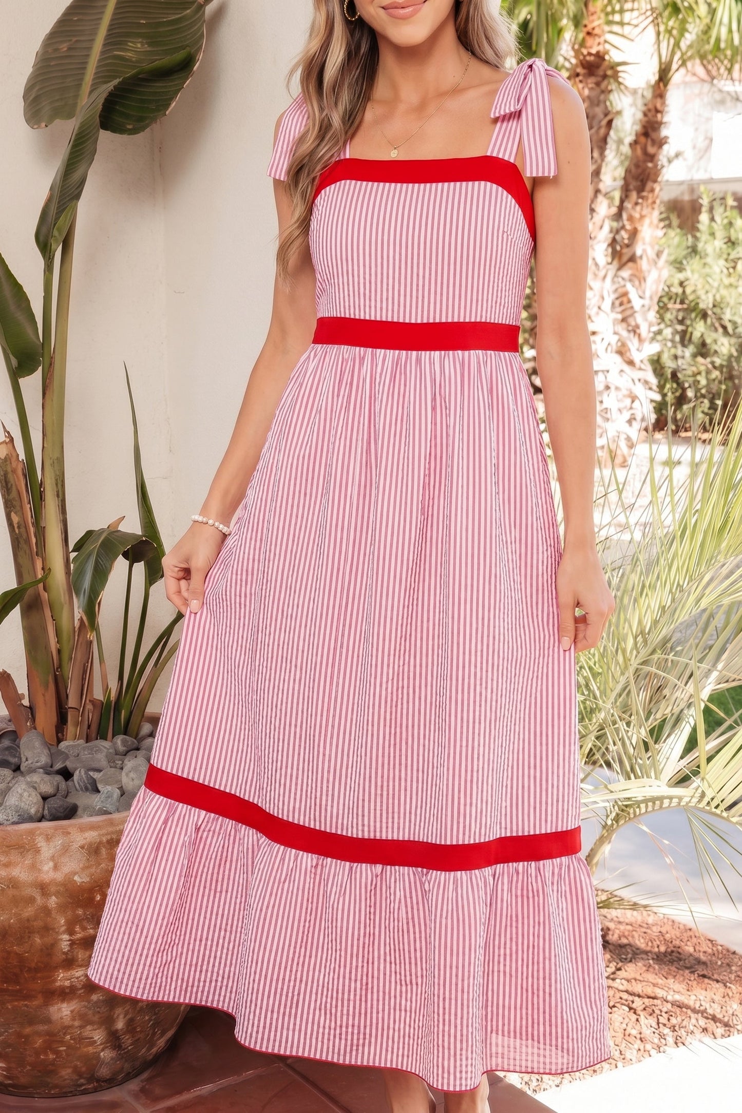 Threaded Pear Rose Ruffle Hem Maxi Dress