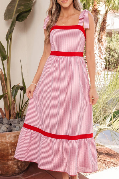 Threaded Pear Rose Ruffle Hem Maxi Dress