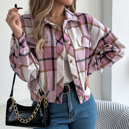 Plaid Shacket – Women’s Long-Sleeve Button-Down Shirt Jacket