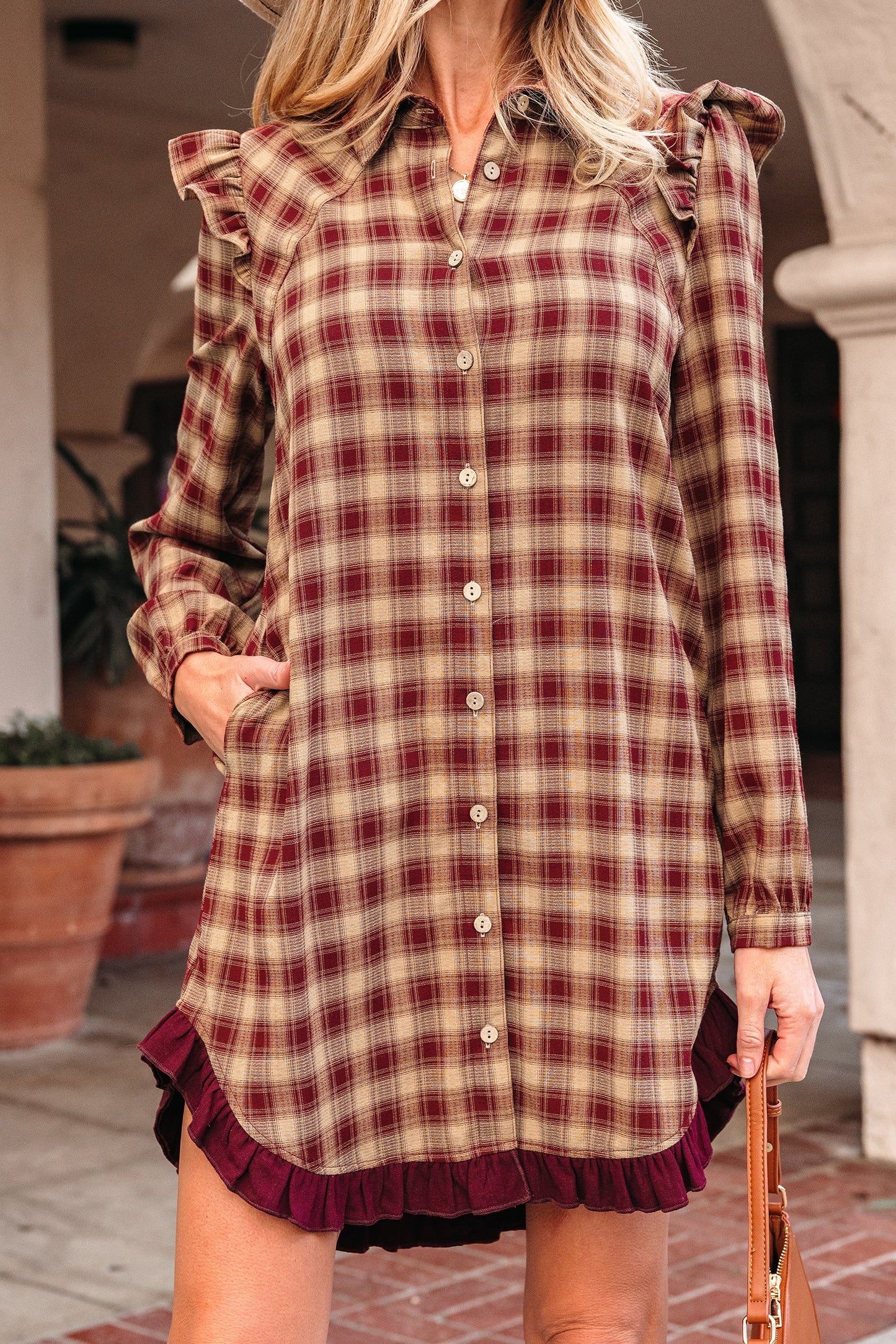 Threaded Pear Novalee Mini Shirt Dress Long Sleeve Top