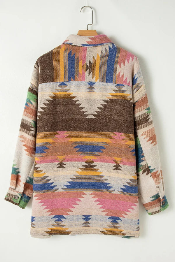 Threaded Pear Laney Aztec Print Up Shacket