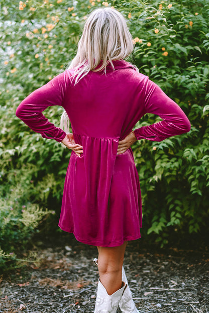 Threaded Pear Lennon Long Sleeve Ruffle Velvet Dress