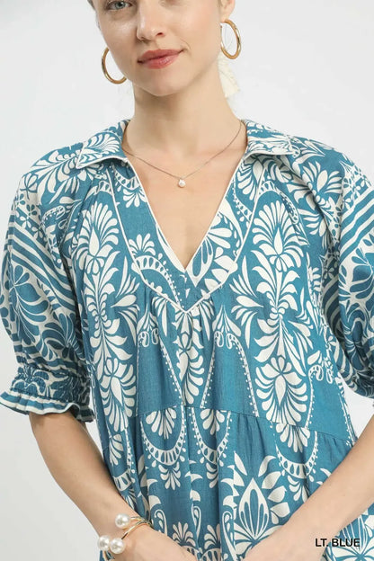 Umgee Two-tone Border Print Midi Dress