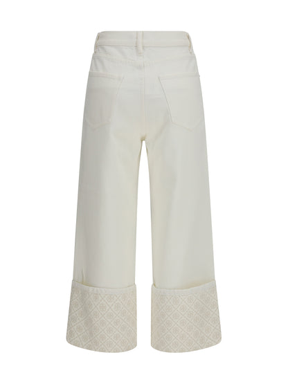 Straight-Leg Jeans With T Monogram Cuffs, White