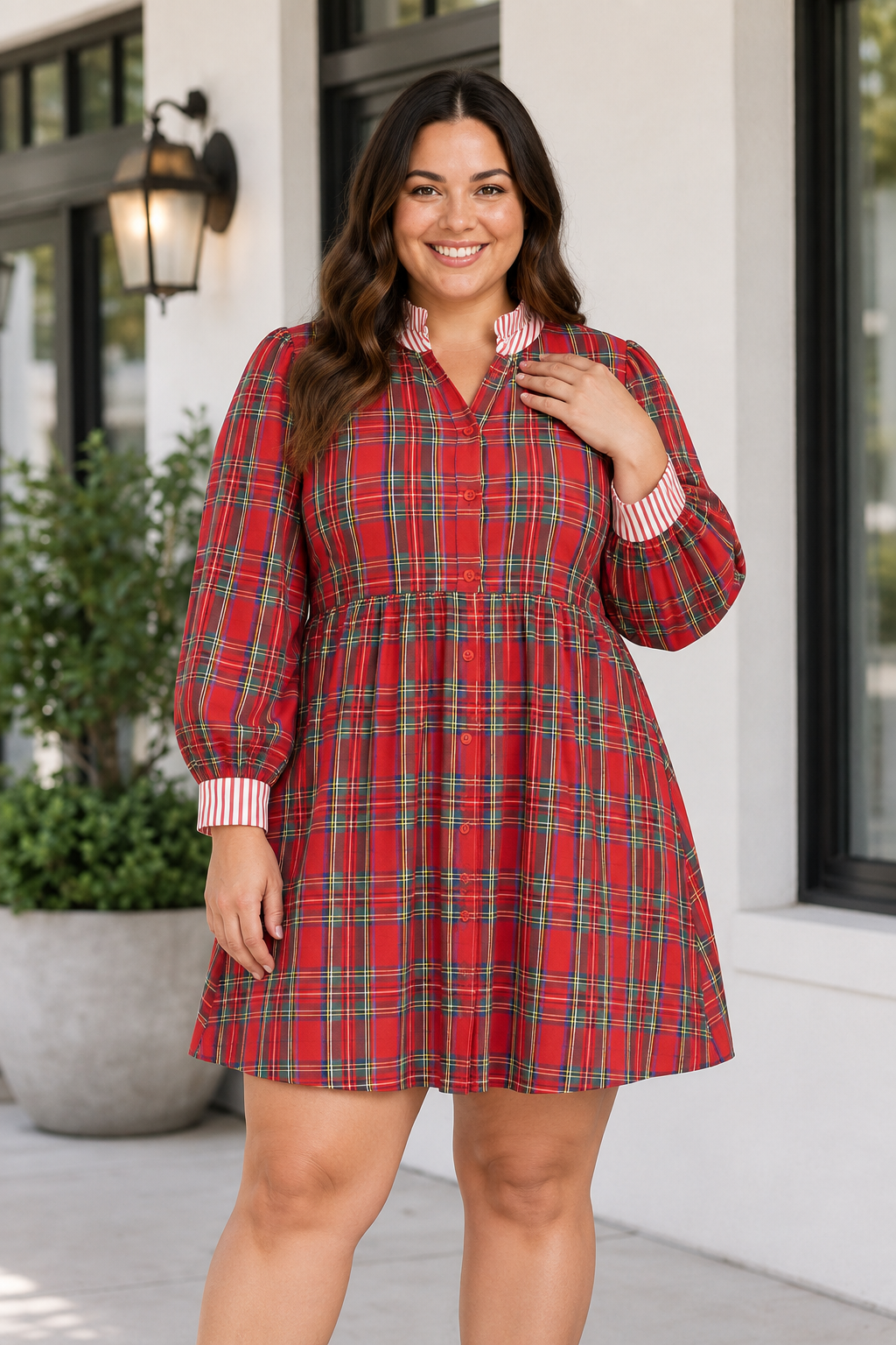 Threaded Pear Kharley Cuff Details Shift PLUS Dress