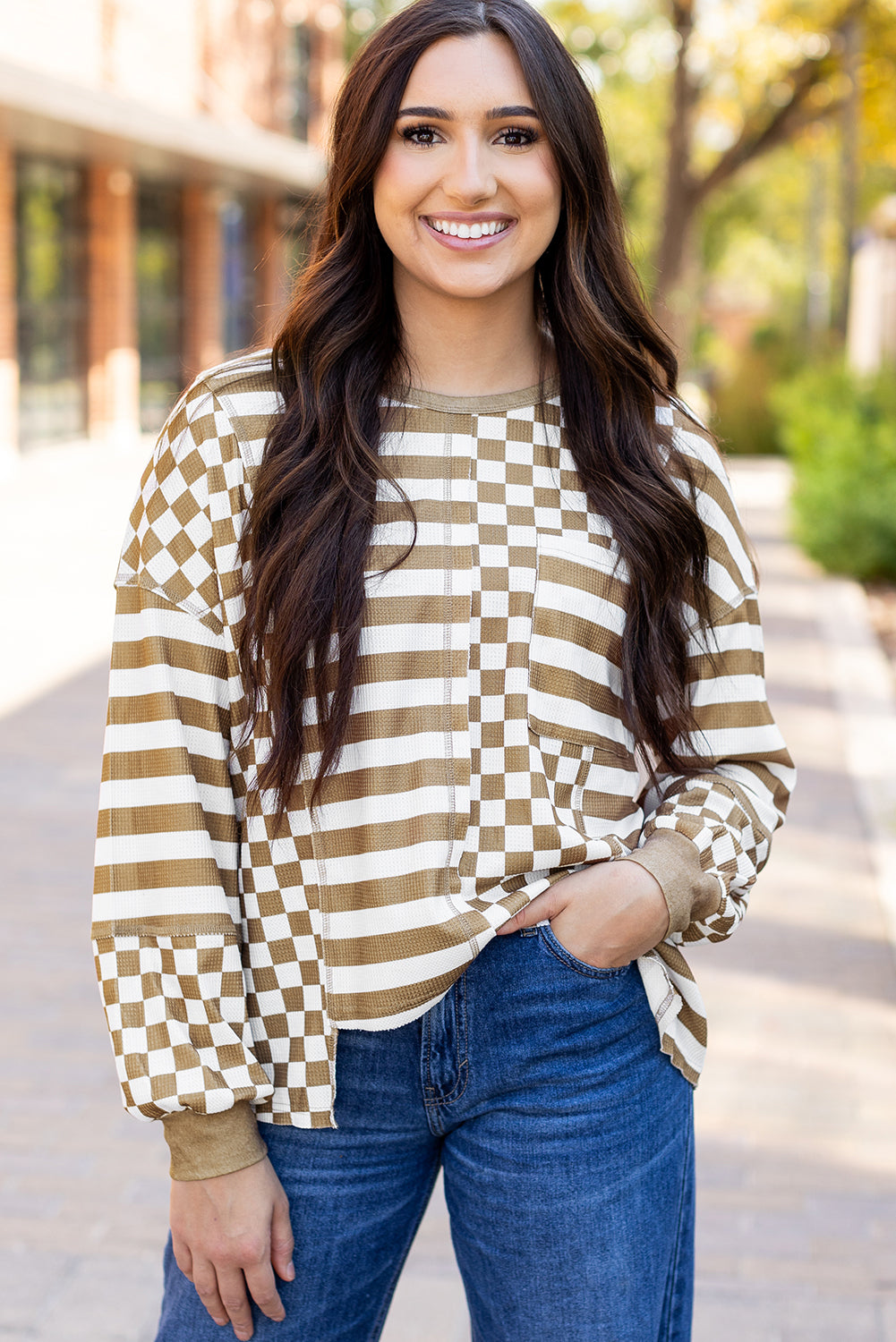 Threaded Pear Fatima Patchwork Lantern Sleeve Blouse