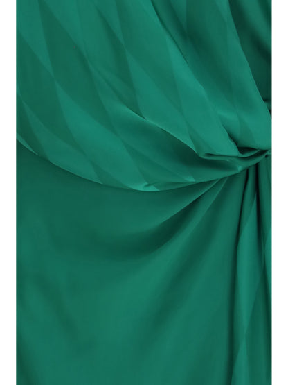 Midi Silk Dress With Twist Detail, Emerald