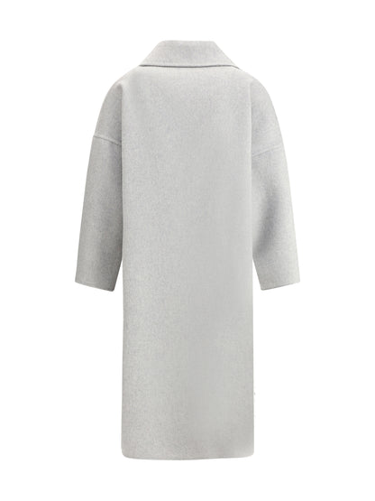 Double-Breasted Long Coat Light Grey Melange