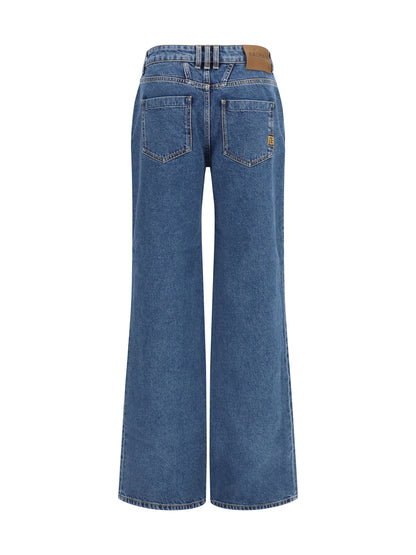Jeans Straight Wide-Leg Dark Denim Blue