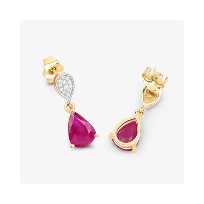2.38 Ct Pear Pink Ruby & Diamond Prong 10K Gold Teardrop Dangle Earrings