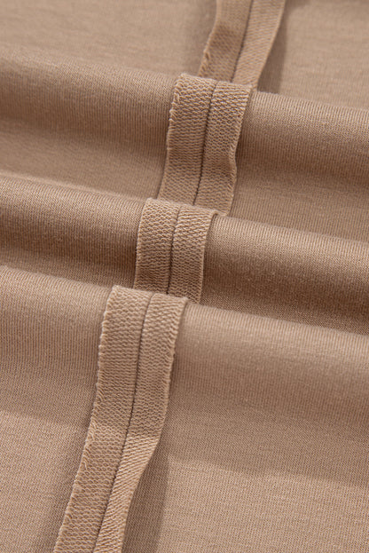 Threaded Pear Light French Beige Flower Striped Patchwork Puff Sleeve Loose PLUS Sweatshirt