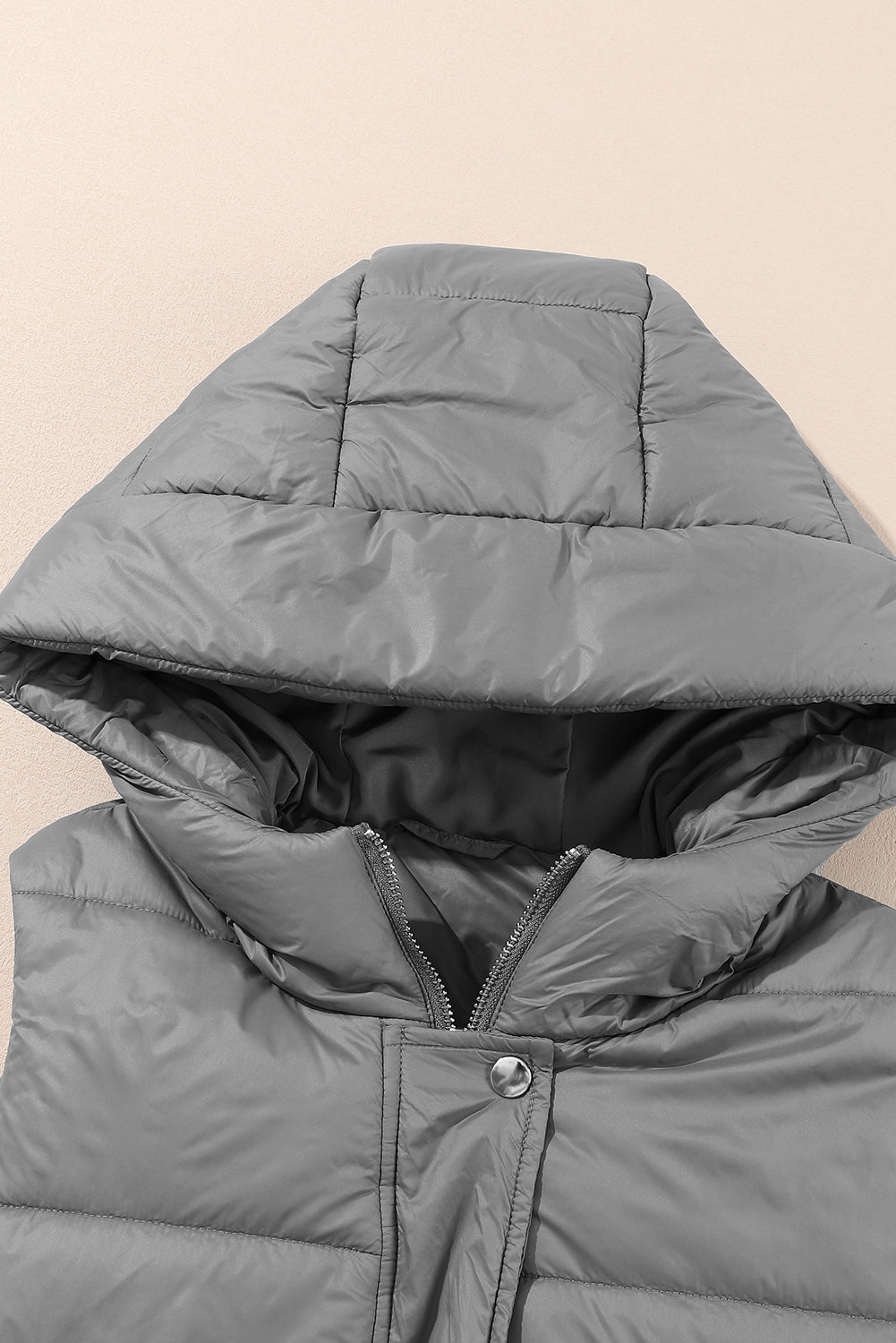 Threaded Pear Black Hooded Long Quilted Vest PLUS Coat