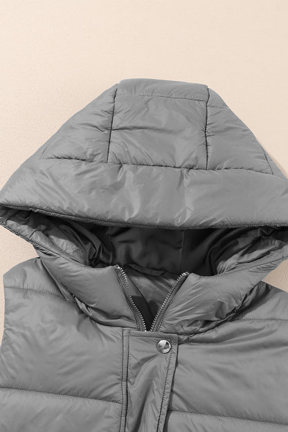 Threaded Pear Black Hooded Long Quilted Vest PLUS Coat