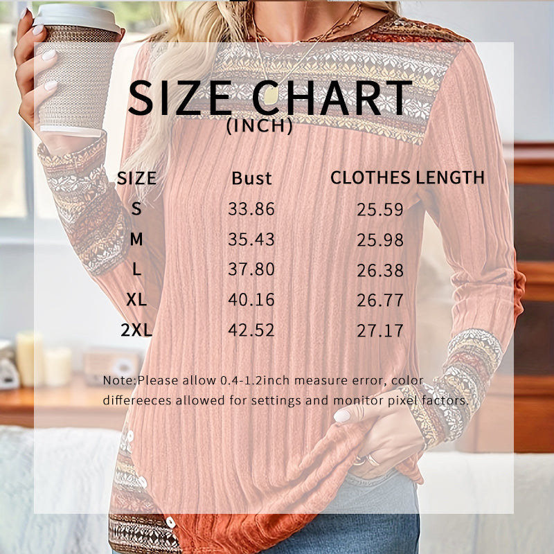 Women's Elegant Geometric Pattern Pullover - Lightweight Long Sleeve Button Blouse